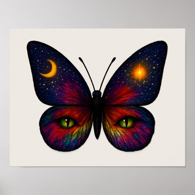 Celestial Cat-Eye Butterfly Sun Moon Star Boho Art Poster (Vorne)