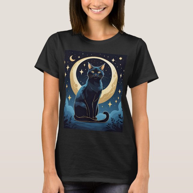 Celestial Cat T - Shirt - Mystic Moon & Stars unde (Vorderseite)