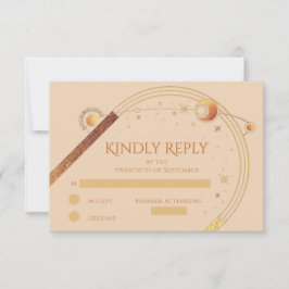Celestial Champagne Gold Sun Moon Stars Hochzeit RSVP Karte