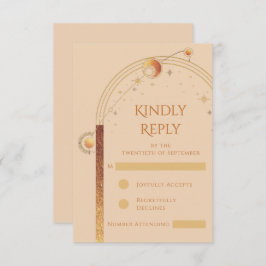 Celestial Champagne Gold Sun Moon Stars Hochzeit RSVP Karte