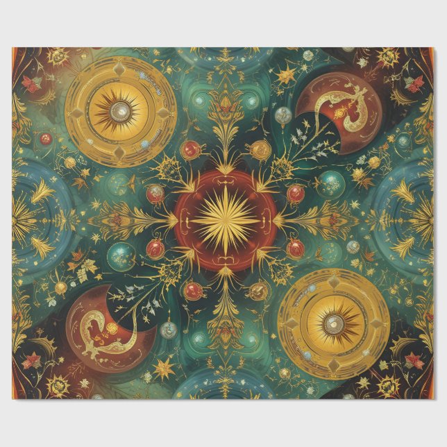 Celestial Christmas Gold Starburst Wrapping Paper Geschenkpapier (Flach)