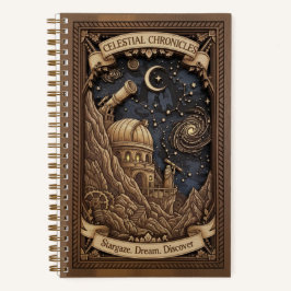 Celestial Chronicles Observatory Wood Carved  Notizbuch