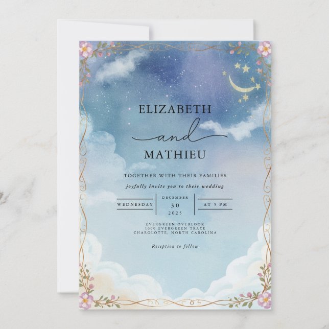 Celestial Cloud Bloom Wedding Einladung (Vorderseite)