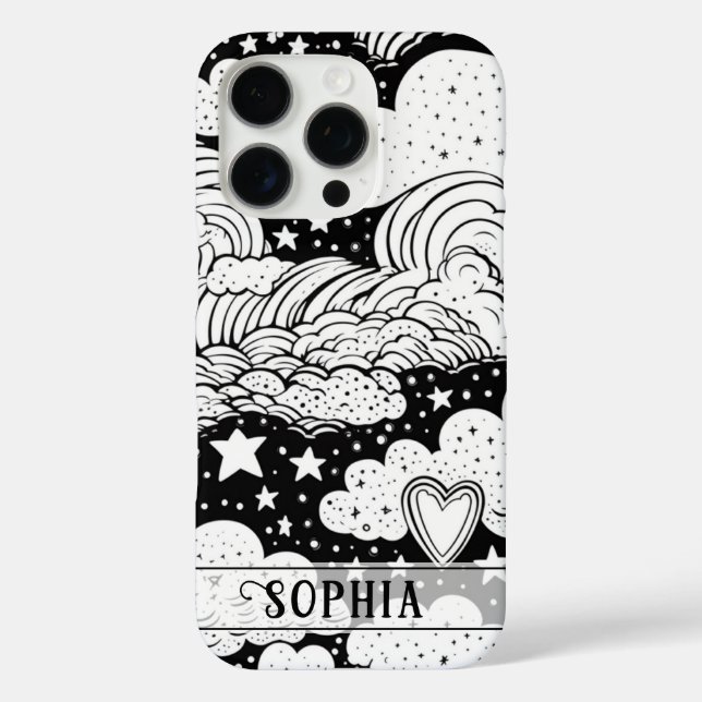 Celestial Clouds Stars Doodle Personalisiert Case-Mate iPhone Hülle (Rückseite)