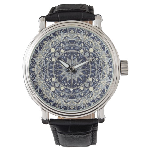 Celestial Compass Mandala Star Pattern Art Armbanduhr (Vorderseite)