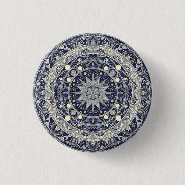 Celestial Compass Mandala Star Pattern Art Button (Vorderseite)