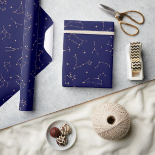 Celestial Constellation Stars Navy Gold Boho  Geschenkpapier