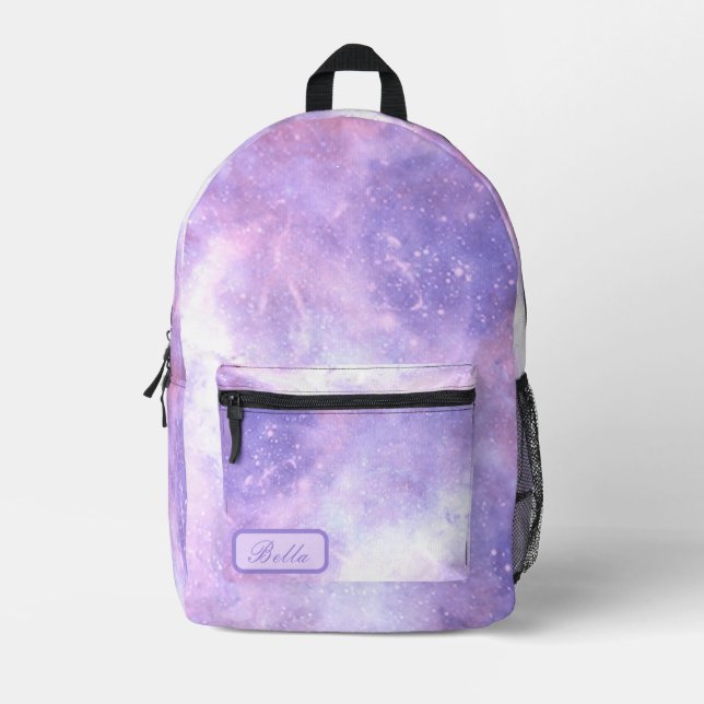 Celestial Cosmic Galaxy Muster Bedruckter Rucksack (Vorderseite)