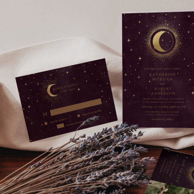Celestial Crescent Moon Gold UAWG Response Card RSVP Karte (Von Creator hochgeladen)