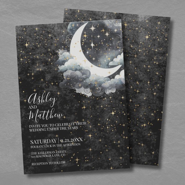 Celestial Crescent Moon Wedding Einladung (Celestial Crescent Moon Wedding Invitation)