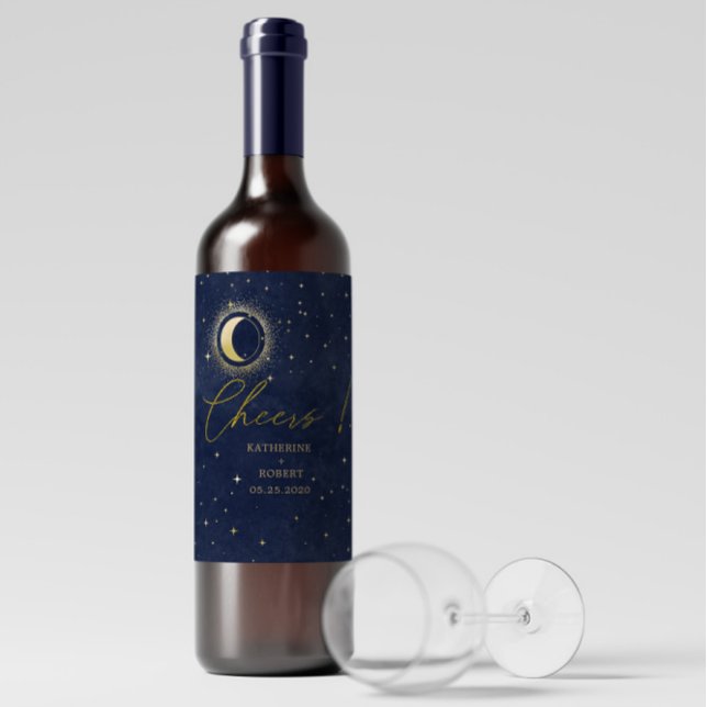 Celestial Crescent Moon Wedding Wine Label Set Weinetikett (Von Creator hochgeladen)