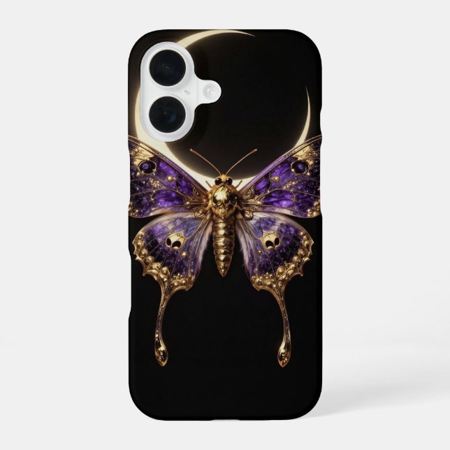 Celestial Death Moth Crescent Moon Phone Case iPhone 16 Hülle (Rückseite)
