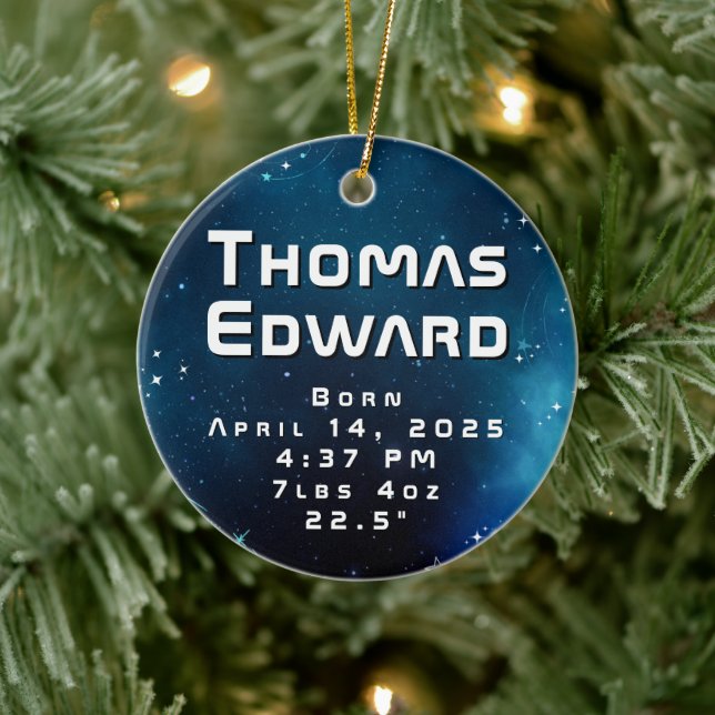 Celestial Deep Blue Outer Space Ankündigung Keramik Ornament (Baum)