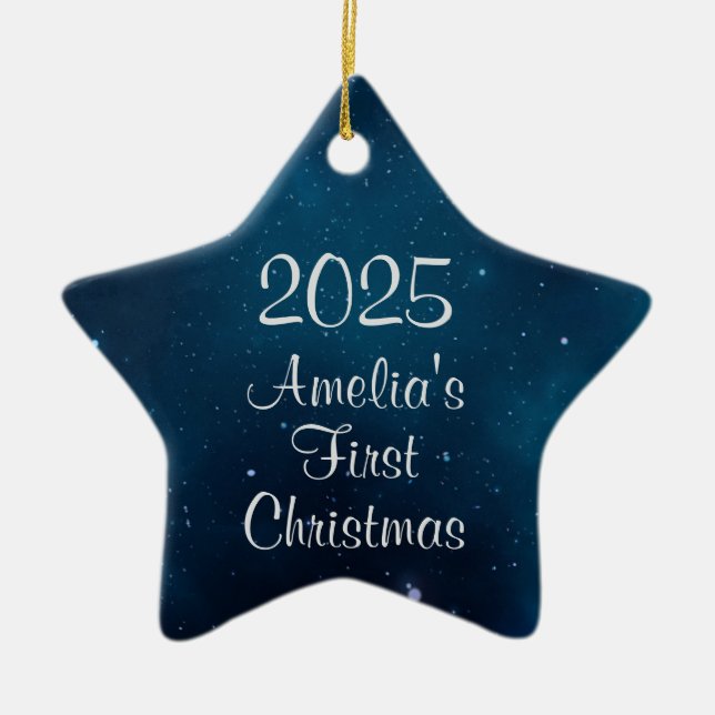 Celestial Deep Blue Space Baby's First Christmas Keramik Ornament (Vorne)