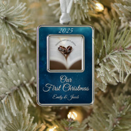 Celestial Deep Blue Unsere ersten Weihnachten geme Rahmen-Ornament Silber