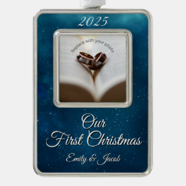 Celestial Deep Blue Unsere ersten Weihnachten geme Rahmen-Ornament Silber