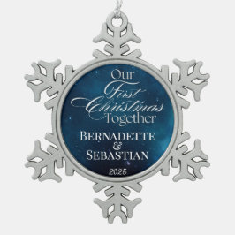 Celestial Deep Blue Unsere ersten Weihnachten geme Schneeflocken Zinn-Ornament