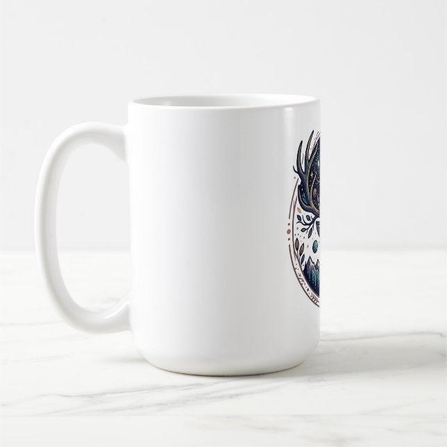 Celestial Deer Mystical Moon & Star Art Stag Kaffeetasse (Links)