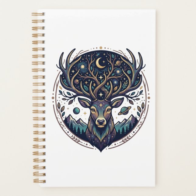 Celestial Deer Mystical Moon & Star Art Stag Planer (Vorderseite)