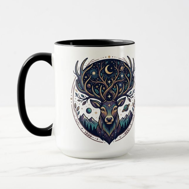 Celestial Deer Mystical Moon & Star Art Stag Tasse (Links)