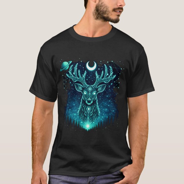 Celestial Deer – Starlit Grace Wildlife Galaxy Tee (Vorderseite)