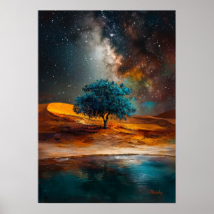 Celestial Desert - einsamer Baum unter der Milchst Poster