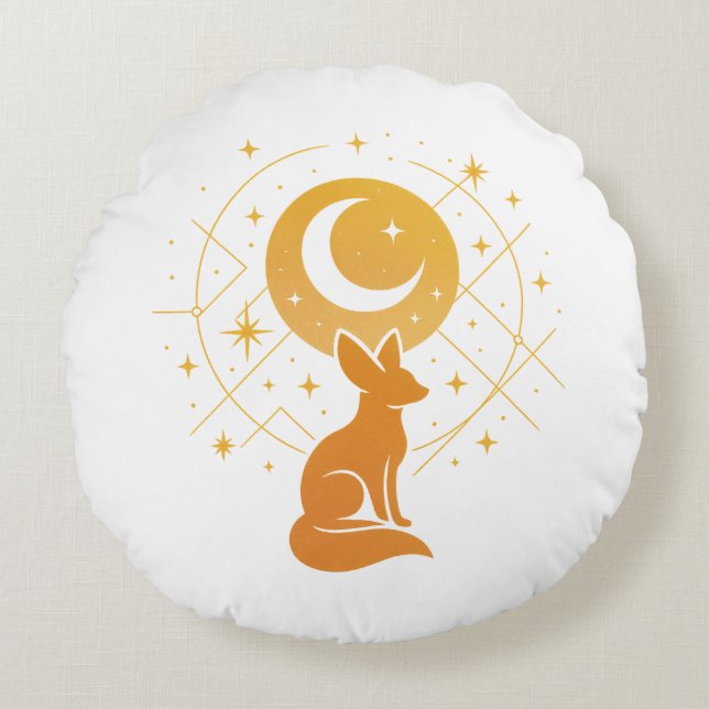 Celestial Desert Fox - Moon and Stars Cosmic Rundes Kissen (Vorderseite)