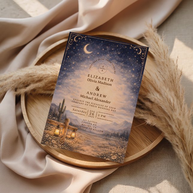 Celestial Desert Moonlit Western Wedding Einladung (Von Creator hochgeladen)