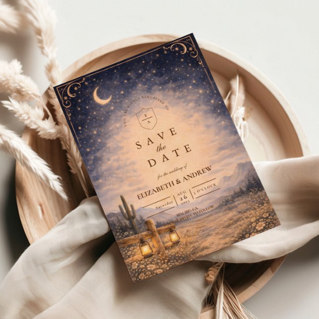Celestial Desert Moonlit Western Wedding Save The Date (Von Creator hochgeladen)