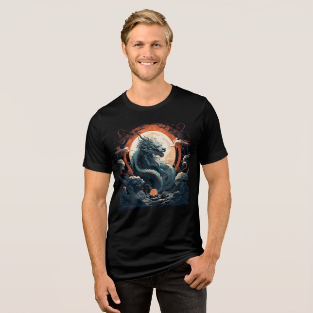 Celestial Dragon Beneath Burning Moon Tri-Blend Shirt (Vorderseite voll)