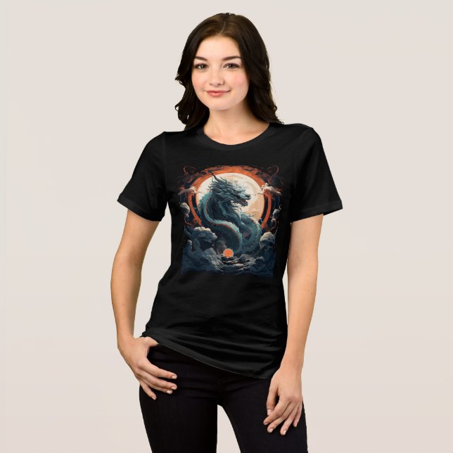 Celestial Dragon Beneath Burning Moon Tri-Blend Shirt (Vorderseite voll)