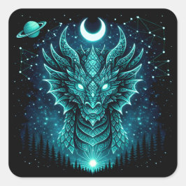 Celestial Dragon – Cosmic Myth Wildlife Galaxy Quadratischer Aufkleber