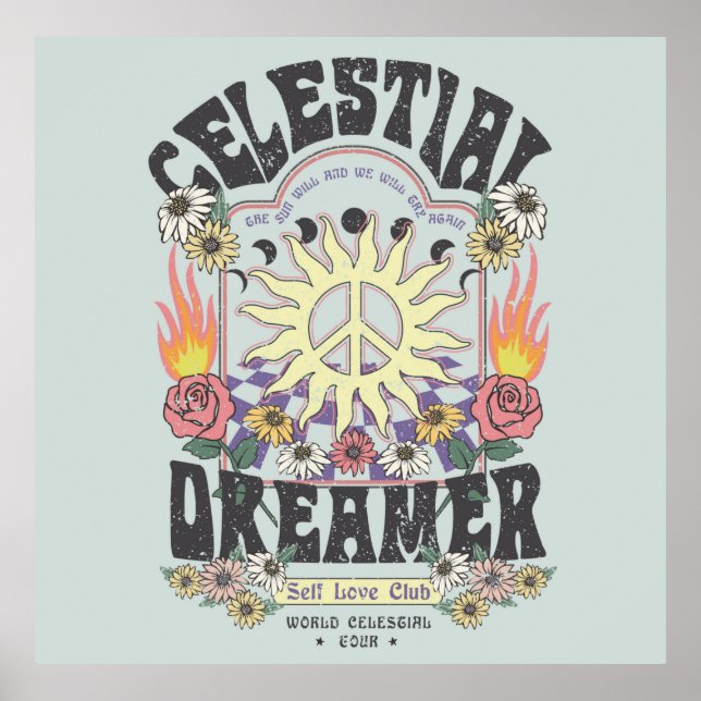 CELESTIAL DREAMER SUN ROSE TSHIRT Grafikdesign Poster (Vorne)