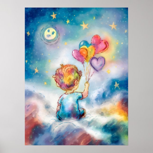 Celestial Dreams - Junge mit Herzblasen Poster (Vorne)