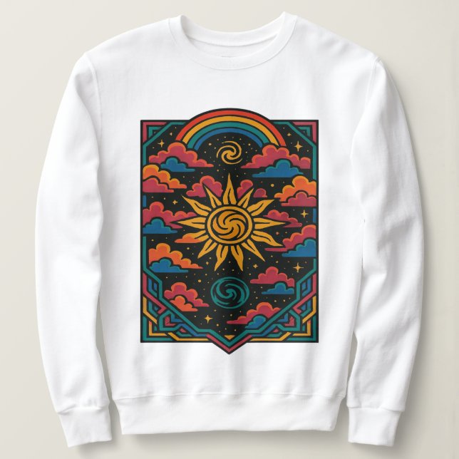 Celestial Dreams - Retro Sun & Rainbow Tarot Art Sweatshirt (Design vorne)