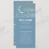 Celestial Dusty Blue and Gold Wedding Programs