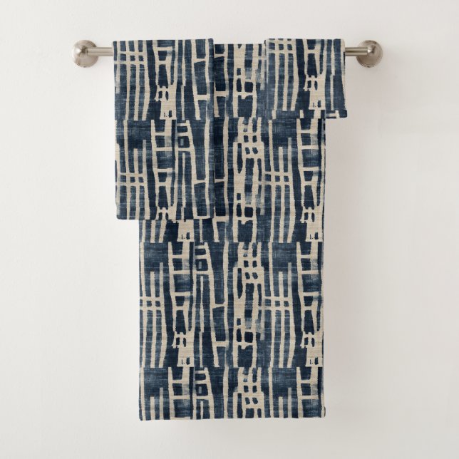 Celestial Echoes in Cloth Shibori Japanisch Badhandtuch Set (Insitu)