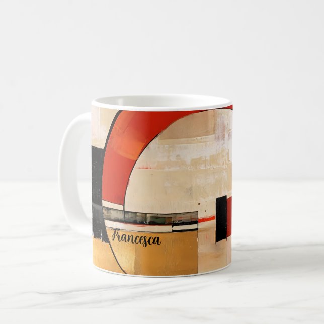 Celestial Elegance: Abstrakte Erkundung in Beige Kaffeetasse (Vorderseite Links)