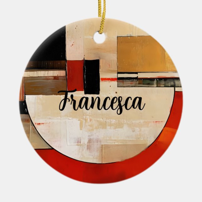 Celestial Elegance: Abstrakte Erkundung in Beige Keramik Ornament (Vorne)