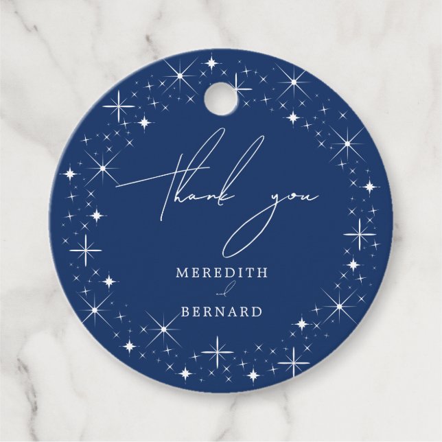 Celestial Elegant Navy Blue Wedding Vielen Dank Geschenkanhänger (Vorderseite)