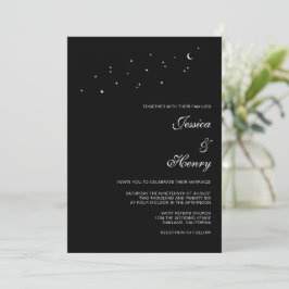 Celestial Elegant Script Minimalistisch Black Wedd Einladung
