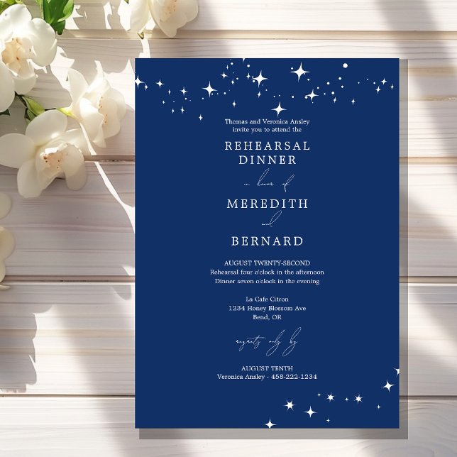 Celestial Elegant Wedding Blue Rehearsal Dinner Einladung (Von Creator hochgeladen)