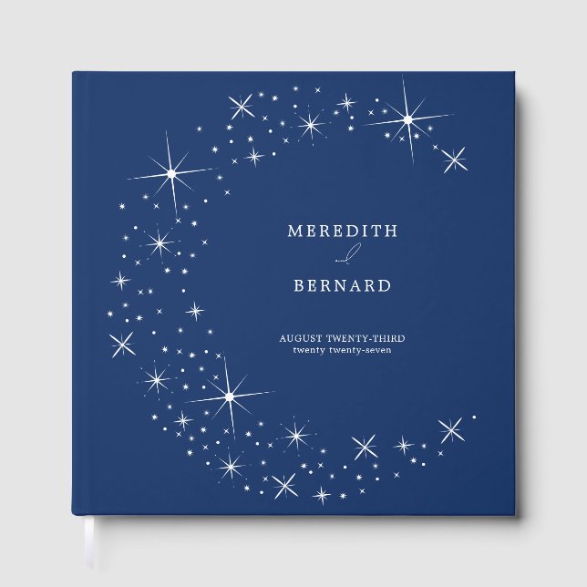 Celestial Elegant Wedding Moon Navy Blue Monogram Gästebuch (Vorderseite)