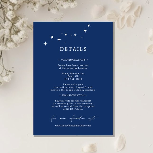 Celestial Elegant Wedding Navy Blue Details Begleitkarte (Von Creator hochgeladen)