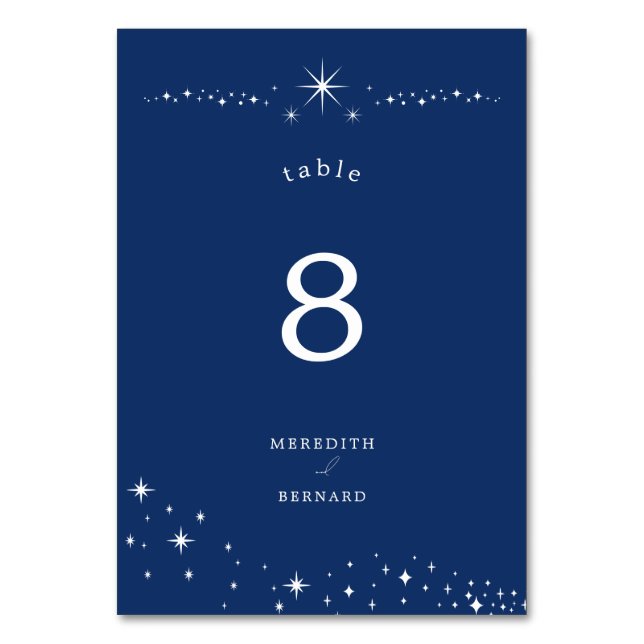 Celestial Elegant Wedding Stars Navy Blue Tischnummer (Vorderseite)
