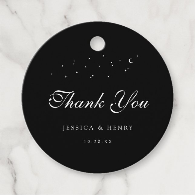 Celestial Elegante Script Minimal Black Wedding Geschenkanhänger (Vorderseite)