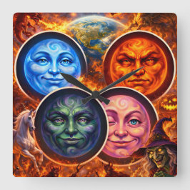 Celestial elemental ritual Gothic square fanta tea Quadratische Wanduhr