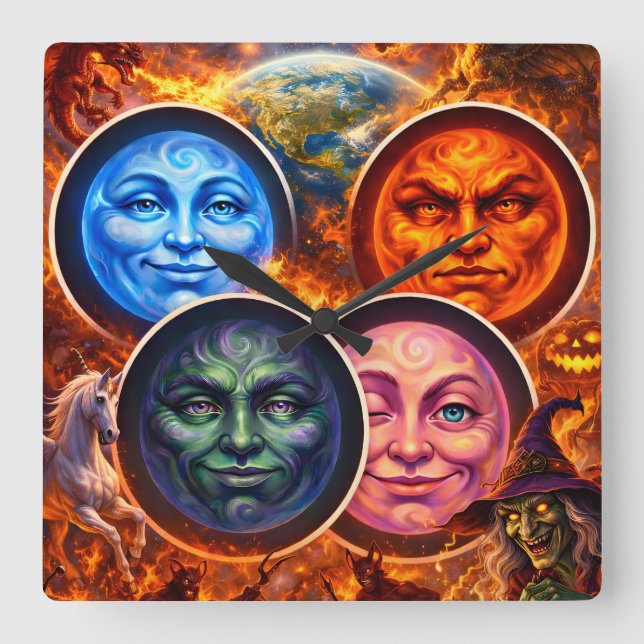 Celestial elemental ritual Gothic square fanta tea Quadratische Wanduhr (Vorderseite)