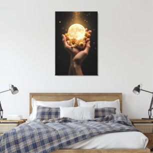 Celestial Embrace: Moon & Blume Leinwand Kunst