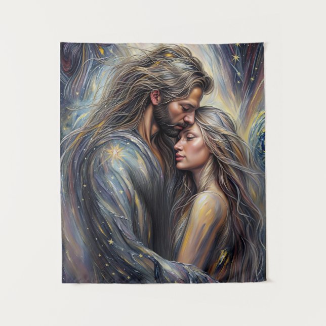Celestial Embrace Romantic Starry Night Wandteppich (Vorderseite)